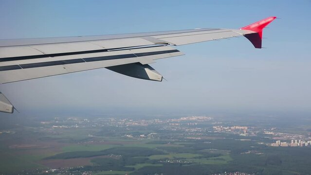 Airplane wing, view from the window