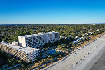 Aerial view of Atlantic Ocean Beach Coastline along Hilton Head Island South Carolina