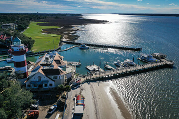 Aerial View of Harbour Town and lighthouse on Hilton Head Island South Carolina