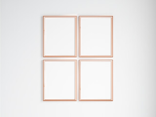 four vertical gold frames on the wall, minimalist mockup, 3d render