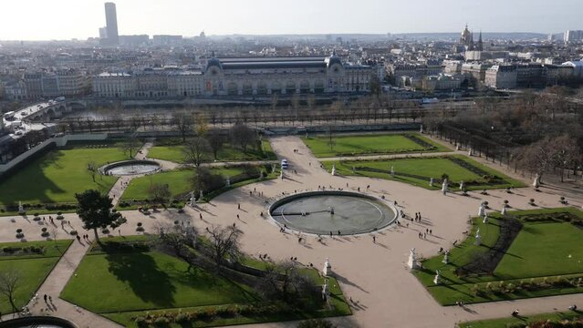 Panoramic view of Paris from the big Ferris Wheel ,Tuileries Garden (Jardin des Tuileries) public garden located between the Louvre and the Place de la Concorde in the 1st arrondissement