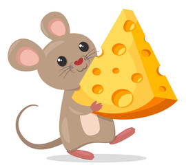 Mouse holding a piece of cheese. Character