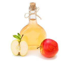 Homemade fermented apple vinegar isolated on white