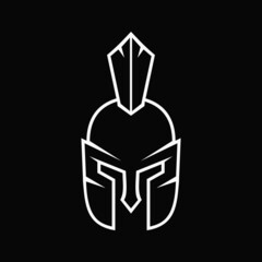 spartan helmet with line logo design vector template