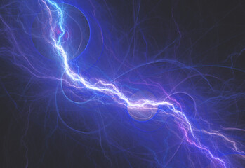 Blue fractal lightning background, electrical abstract