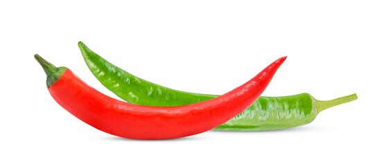 Red green chili pepper isolated on white background.