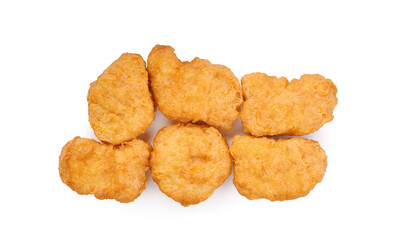 Fried chicken nuggets isolated on white background. Top view