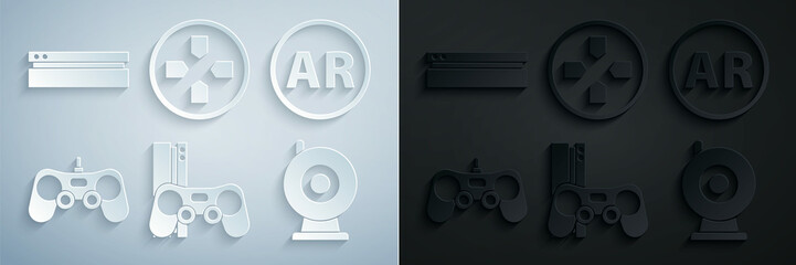 Set Game console with joystick, Ar, augmented reality, Gamepad, Web camera, and Video game icon. Vector