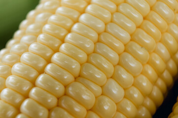 The fully grown corn is appetizing.( Close up )