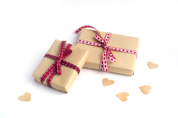 two gift boxes on a white background. valentine's day concept, gift for 8 march, congratulations on mother's day