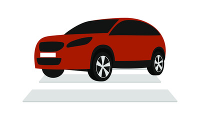 Modern car stands on a crosswalk on a white background