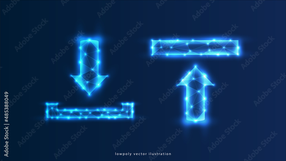 Aufkleber upload and download icon form lines, triangles and particle style design. illustration vector