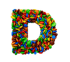 Letter D of multicolored rainbow candies Festive isolated on white background 3d illustration