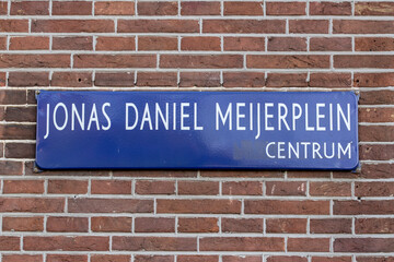 Fototapeta na wymiar Street Sign Jonas Daniel Meijerplein At Amsterdam The Netherlands 28-1-2022