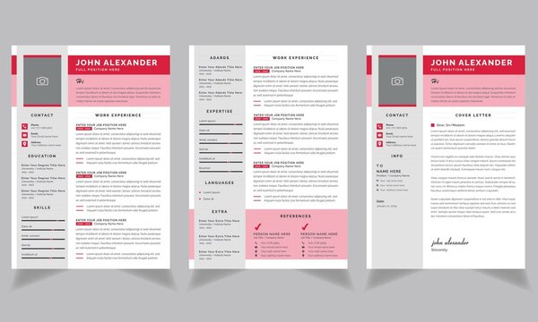 Clean and modern resume or cv template, Professional Resume Layouts with Red Header Design
