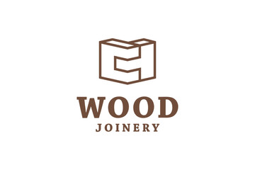 Wood joinery furniture vector design template. Carpenter restoring a vintage cabinet logotype. Furniture restoration logo design.  - obrazy, fototapety, plakaty