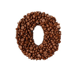 Digit 0 made of chocolate Chips Chocolate Pieces Alphabet Letter 0 3d illustration