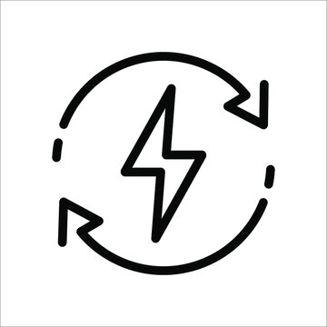 Backup power engine icon in flat style. Auto supply battery energy symbol isolated on white. Consumption voltage sustainable sign in black. Simple lightning bolt icon. Vector illustration for graphic 