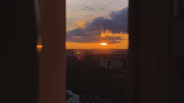 Dark view of beautiful sunset. Home video.
