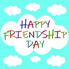Happy Friendship Day hand drawn vector lettering design. Perfect for advertising, poster or greeting card - Vector illustration on sky background