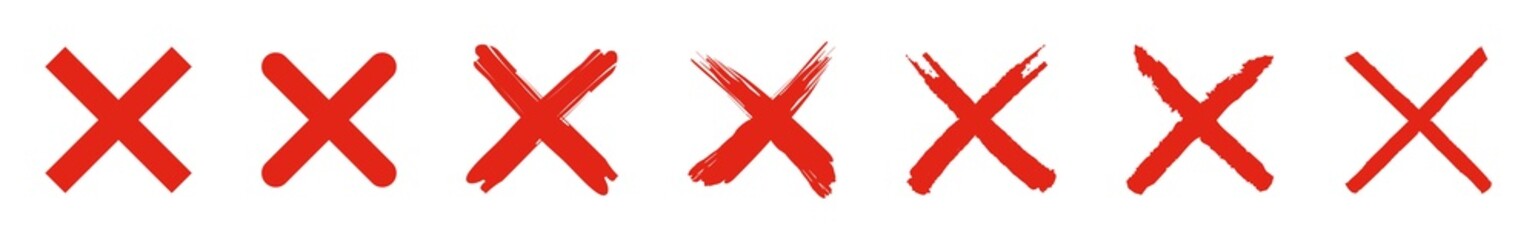 Red wrong mark. Cross x icon set. Vector illustration