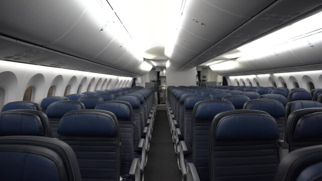 empty interior of a 787 commercial passenger airplane 