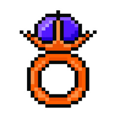 Fototapeta premium Pixel magic ring with gem for games and websites