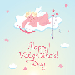 Cute baby Cupid isolated on sky background.