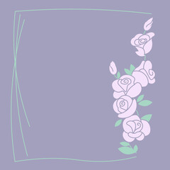 Square art template with pink rose flowers frame