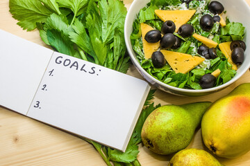 New Year promises. Healthy lifestyle. Healthy food.