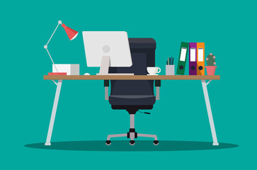 Office desk with computer stock illustration-vector