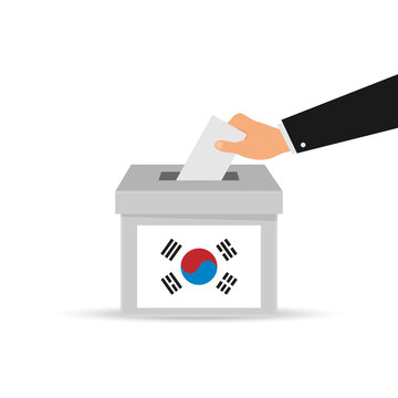 South Korea voting concept. Hand putting paper in the ballot box. Isolated vector illustration.