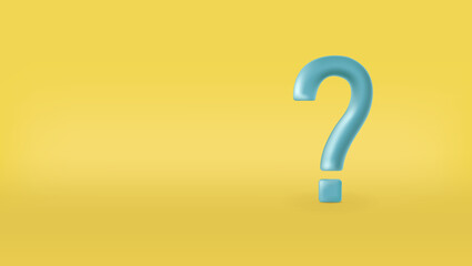 vector illustration 3d question mark on yellow background copy space. question concept. realistic blue question mark