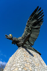 turul madar bird in Tatabanya Hungary with tourist people