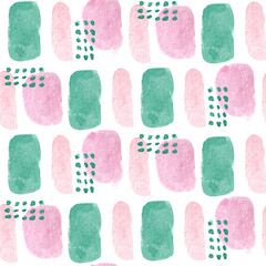 Hand drawn watercolor seamless pattern witn abstract elements.