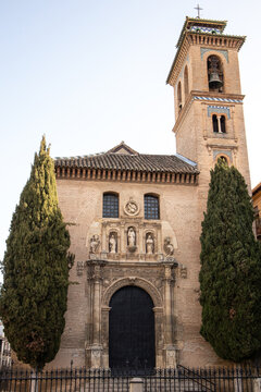 Spain, The Ancient City Of Granada, In Andalusia. A View Of The Church Of Saint Gil And Saint Ana. Built On The Site Of An Old Mosque. The Minaret Is Now A Christian Bell Tower.