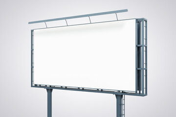 Obraz premium Blank white billboard isolated on light background, perspective view. Mockup, 3D Rendering