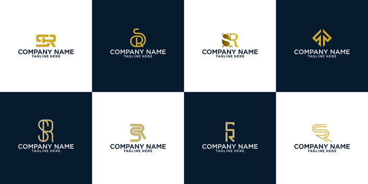 Set of creative monogram letter sr logo template