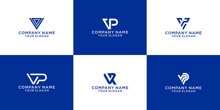 Set of creative letter vp logo design template