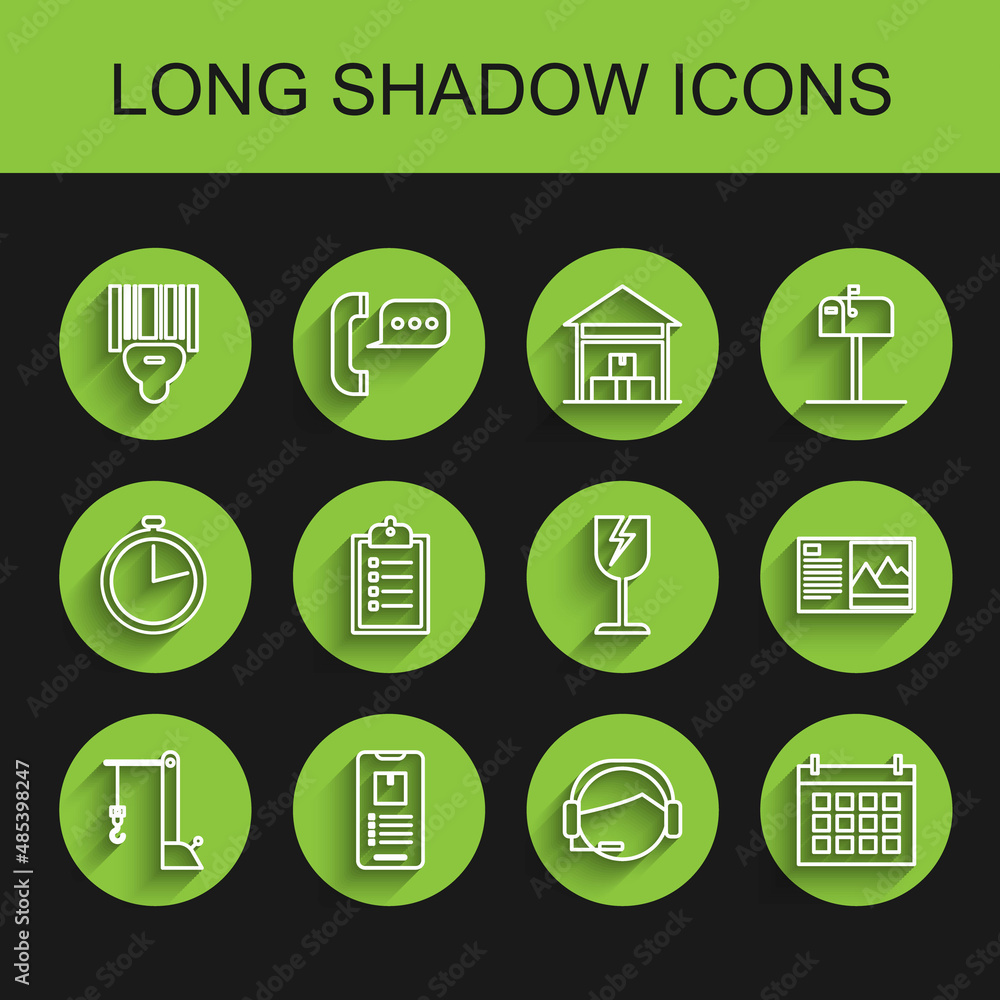 Poster set line harbor port crane, scanner scanning bar code, support operator touch, calendar, verificatio