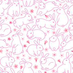 Rabbit seamless pattern. Simple bunny seamless background - 485398254