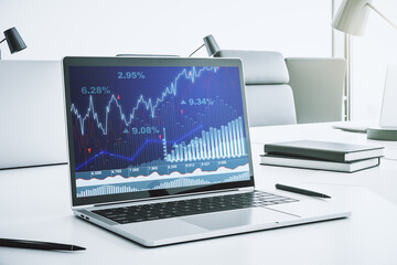 Modern computer screen with abstract financial diagram, banking and accounting concept. 3D Rendering