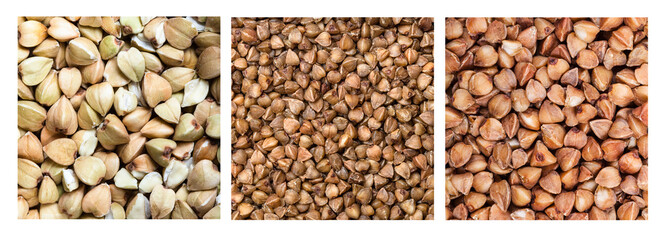 background - various buckwheat groats close up