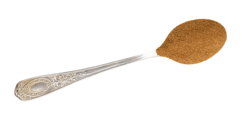 top view of spoon with ground chicory root powder