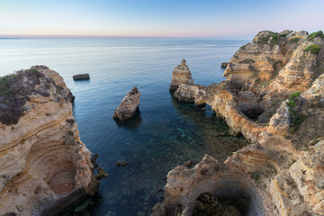 Fototapeta na wymiar Amazing landscape with cliff, beach and turquoise water in Algarve, Portugal