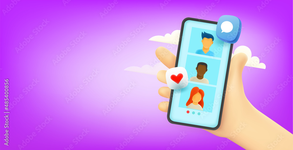 Aufkleber Video conversation via smart phone. 3d vector banner with copy space