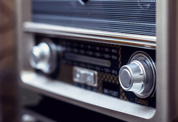 Closeup detail of a vintage style radio