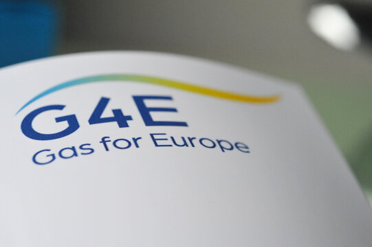 Hamburg, Germany - February 6, 2022: Logo of Gas for Europe - G4E is is to become the owner and operator of the German part of the Nord Stream 2 Pipeline