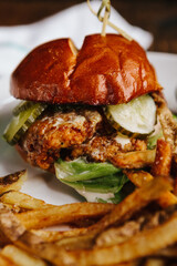 Fried chicken sandwich with french fries