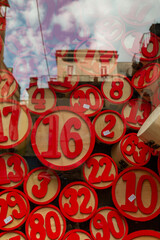 Lot numbers in wood, for the Tombola